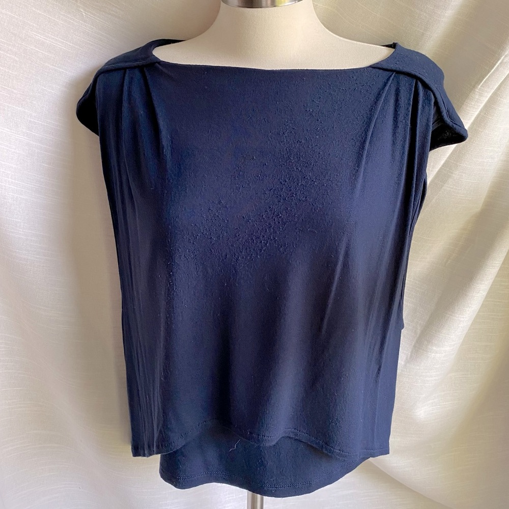 Ronan Chen Size 2 (US 8) Navy Cap Sleeve Boat Neck Top